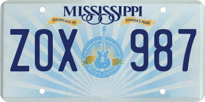 MS license plate ZOX987