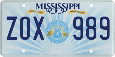 MS license plate ZOX989