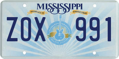 MS license plate ZOX991