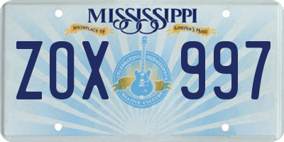 MS license plate ZOX997