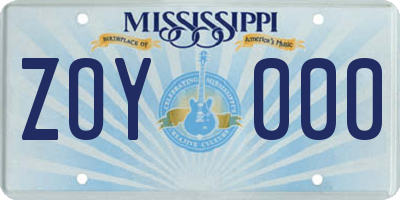 MS license plate ZOY000