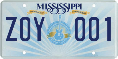 MS license plate ZOY001