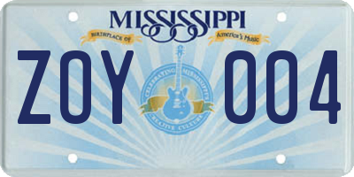 MS license plate ZOY004