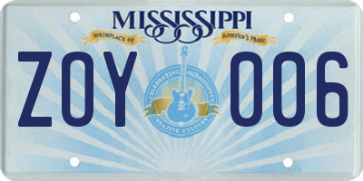MS license plate ZOY006