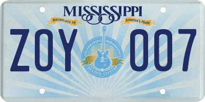 MS license plate ZOY007