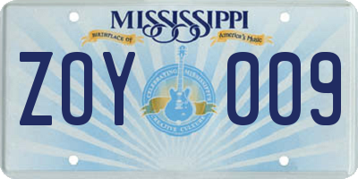MS license plate ZOY009