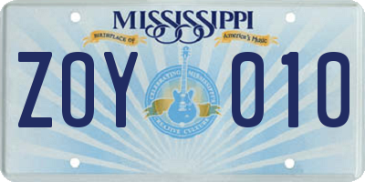MS license plate ZOY010