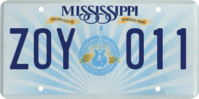 MS license plate ZOY011