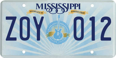 MS license plate ZOY012