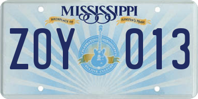 MS license plate ZOY013