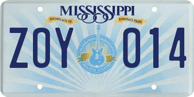 MS license plate ZOY014