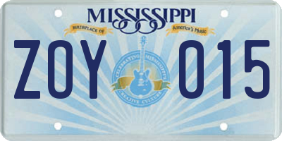MS license plate ZOY015