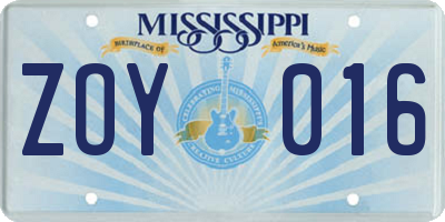 MS license plate ZOY016