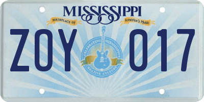 MS license plate ZOY017