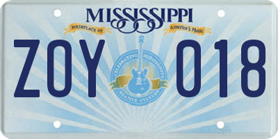 MS license plate ZOY018