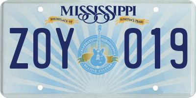 MS license plate ZOY019
