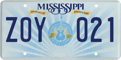 MS license plate ZOY021