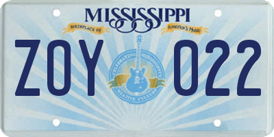 MS license plate ZOY022