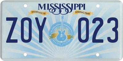MS license plate ZOY023