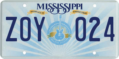 MS license plate ZOY024
