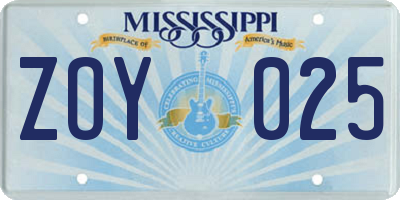 MS license plate ZOY025