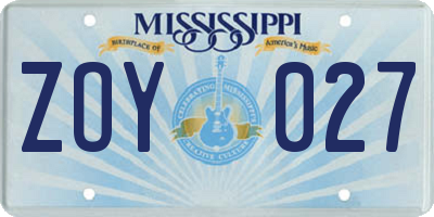 MS license plate ZOY027