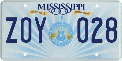 MS license plate ZOY028