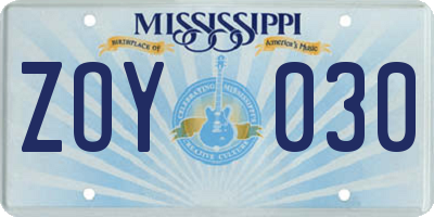MS license plate ZOY030