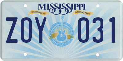 MS license plate ZOY031