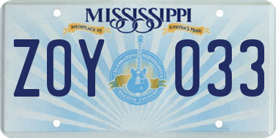 MS license plate ZOY033