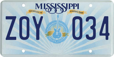 MS license plate ZOY034