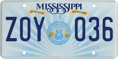 MS license plate ZOY036