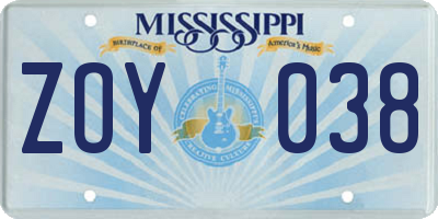 MS license plate ZOY038