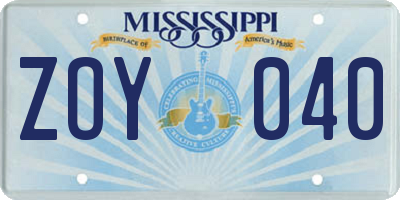 MS license plate ZOY040