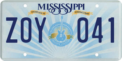 MS license plate ZOY041
