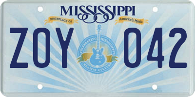 MS license plate ZOY042
