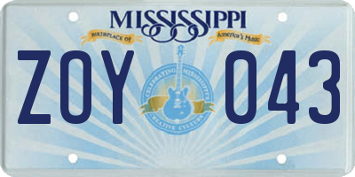 MS license plate ZOY043