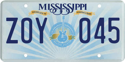 MS license plate ZOY045