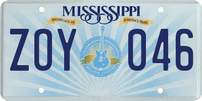 MS license plate ZOY046