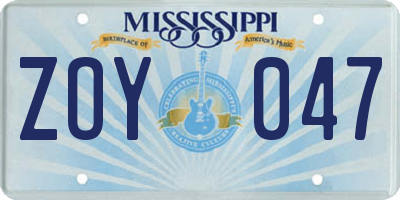 MS license plate ZOY047
