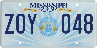 MS license plate ZOY048