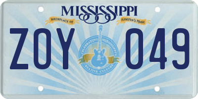 MS license plate ZOY049