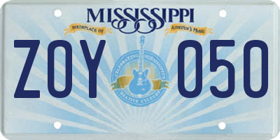 MS license plate ZOY050