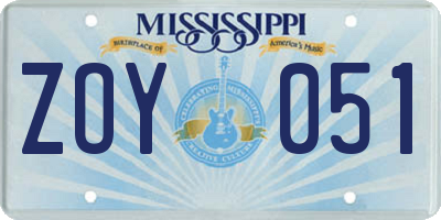 MS license plate ZOY051