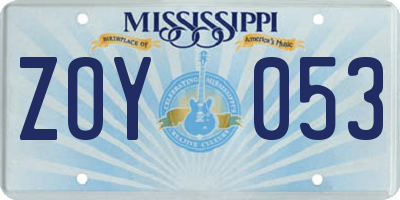 MS license plate ZOY053