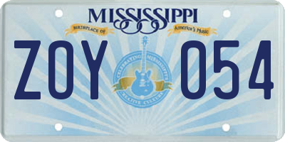 MS license plate ZOY054