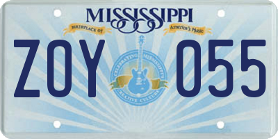 MS license plate ZOY055