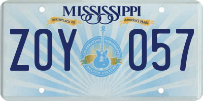 MS license plate ZOY057