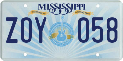 MS license plate ZOY058