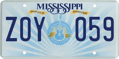 MS license plate ZOY059